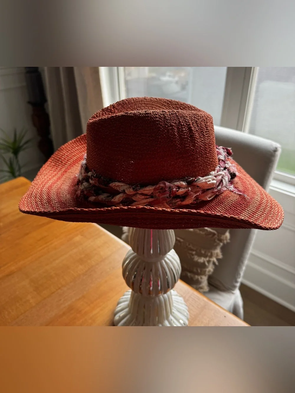 Universal Thread Orange/Rust/Red Hand Braided-Band Wide Brim Bendable Sun Hat